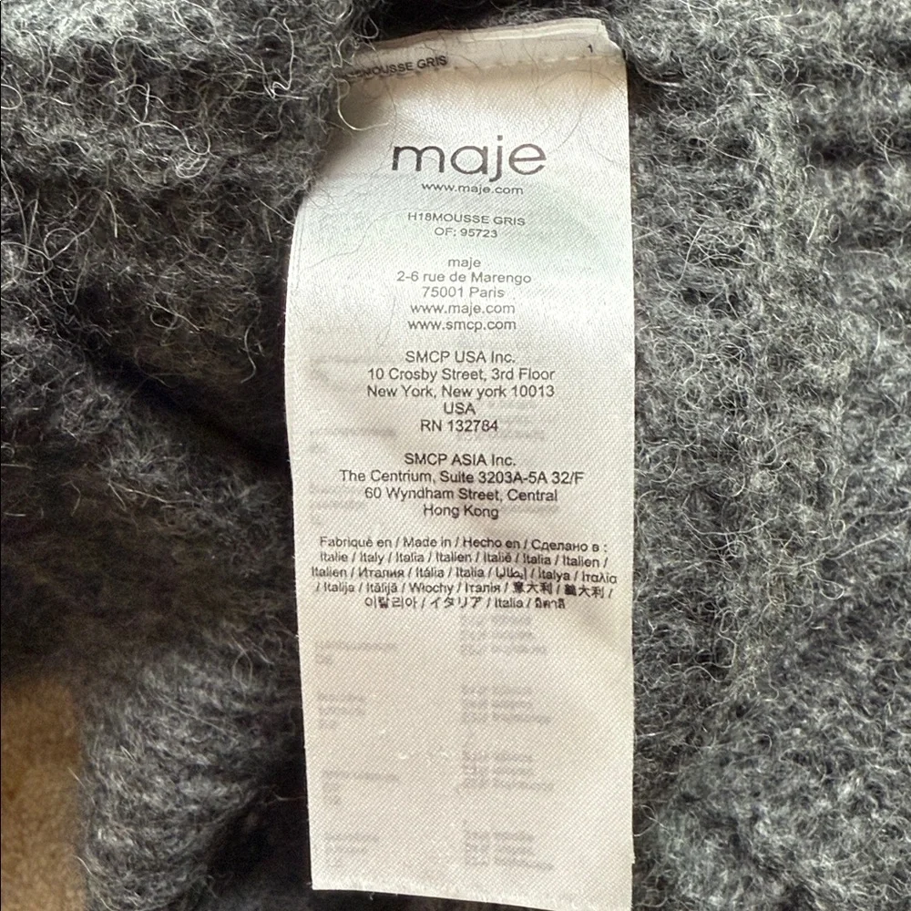 Maje Mousse Gris Sweater Mohair Alpaca Made in Italy Grey Oversized 2